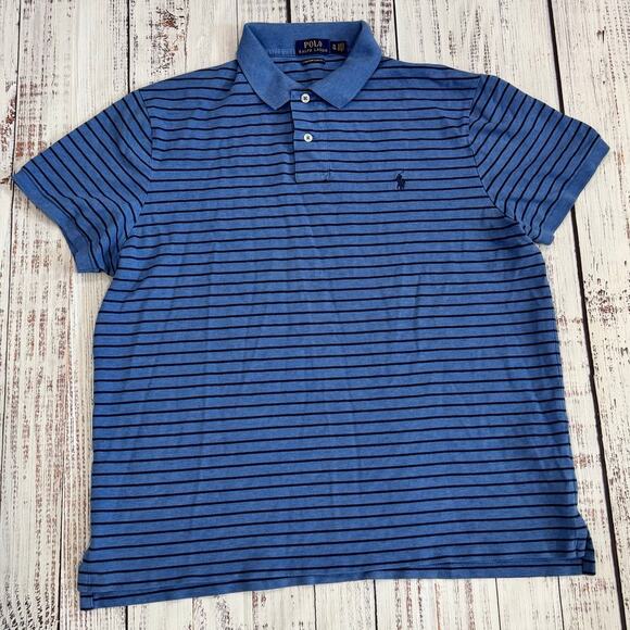 Polo Ralph Lauren Custom Slim Fit Polo Shirt Men’s XL Blue/Navy Striped Stretch - Picture 1 of 7